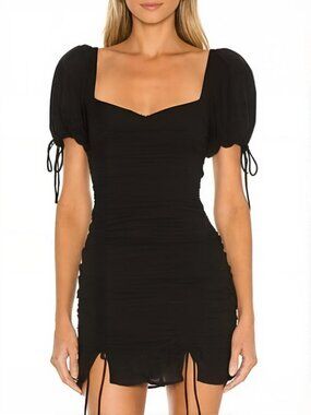 Majorelle Gerald Ruched Puff Sleeve Mini Dress Black S